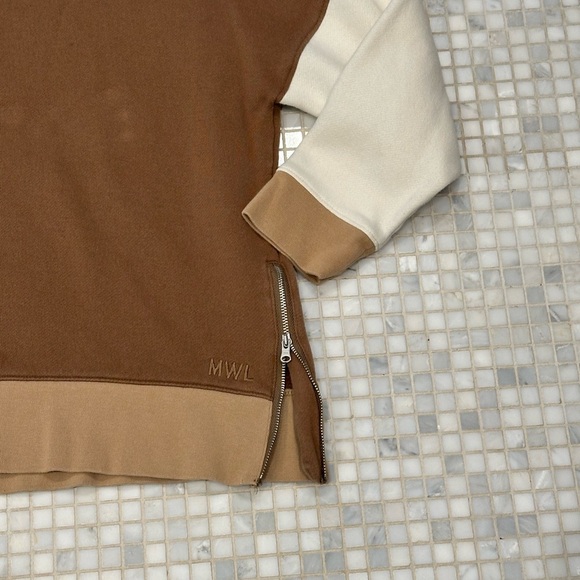 Madewell MWL Brown White Betterterry Side-Zip Colorblock Hoodie Sweatshirt - Picture 8 of 14